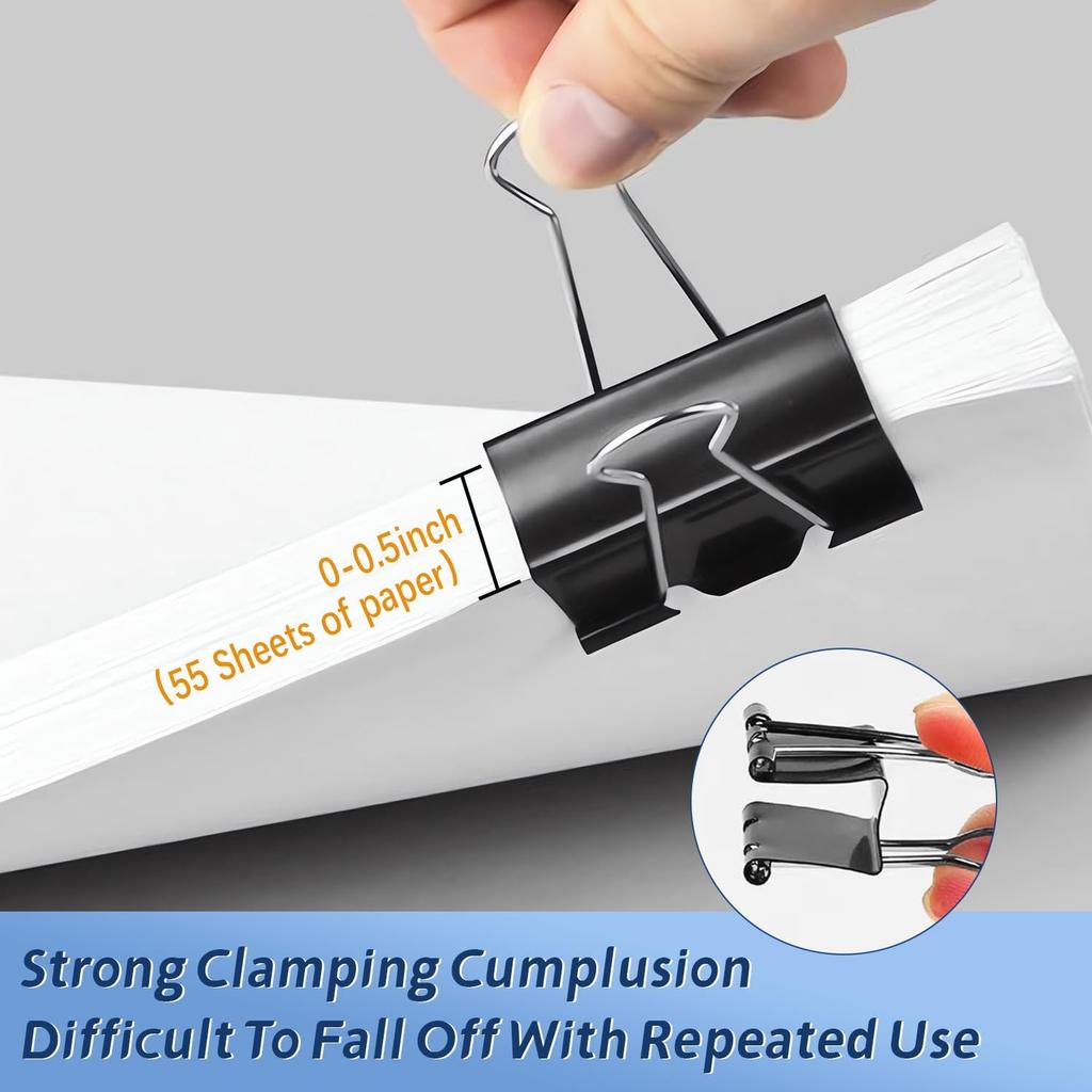 Medium Binder Clips, 72Pack, 1inch, Black Paper Binder Clips, Medium Paper Clips, Office Clips, with Storage Container for Office, Home, School