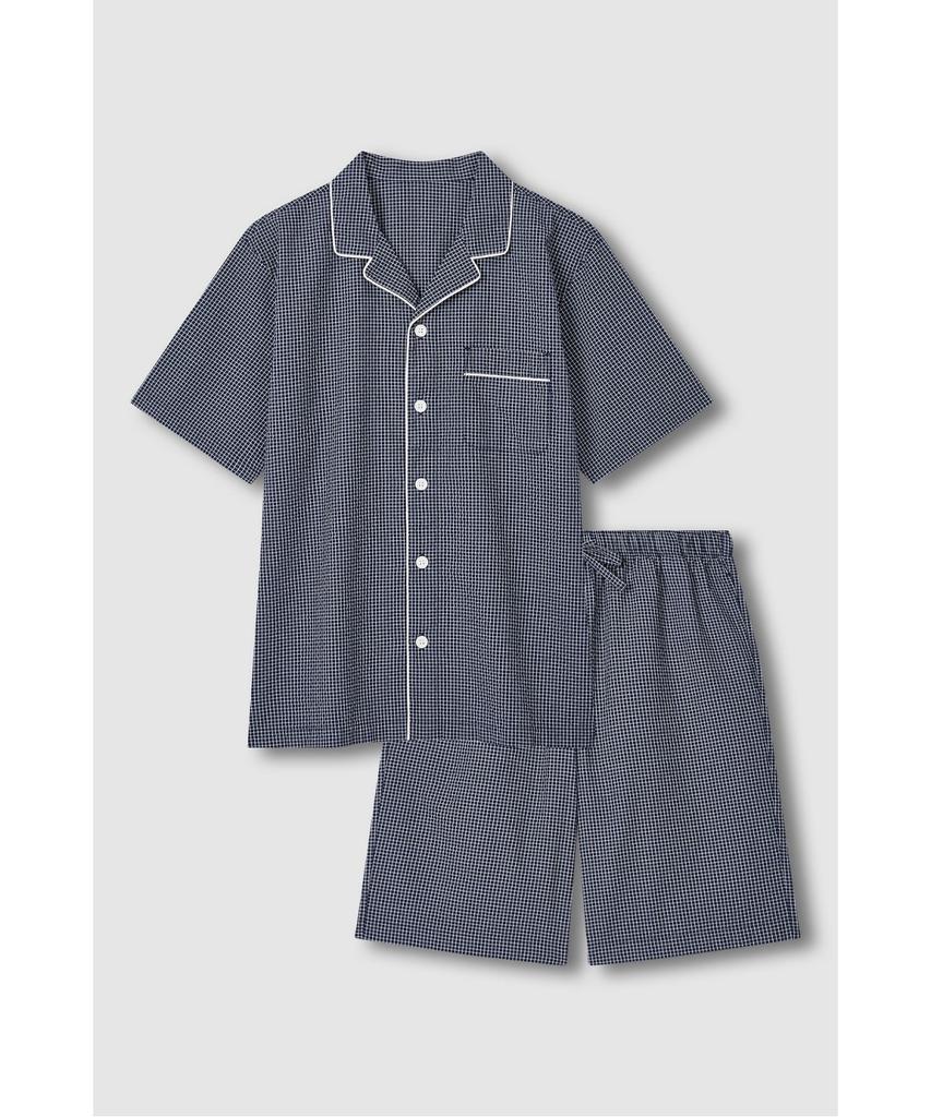 Jaju Men'S Seersucker Pattern Knee-Length Pajama Set_Light Navy