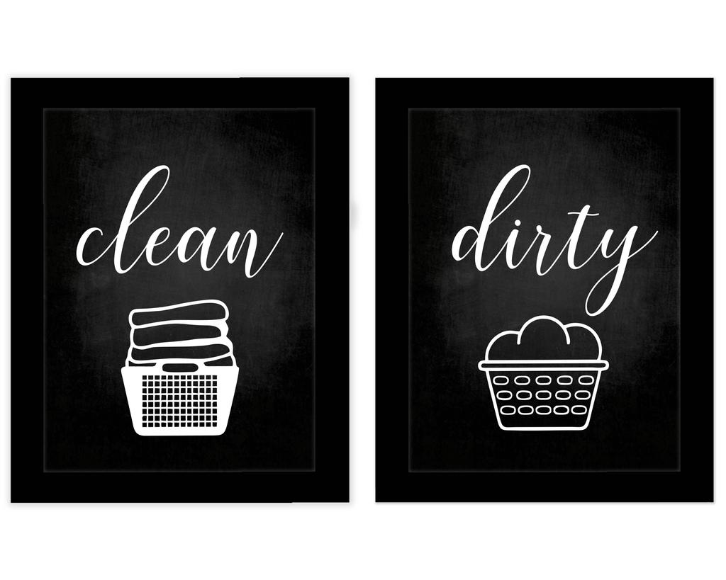 Inkdotpot 2 Piece Laundry Signs for Laundry Room Decor Wash Dry Fold Repeat Poster With Frame, Laundry Room Wall Art Signs Framed