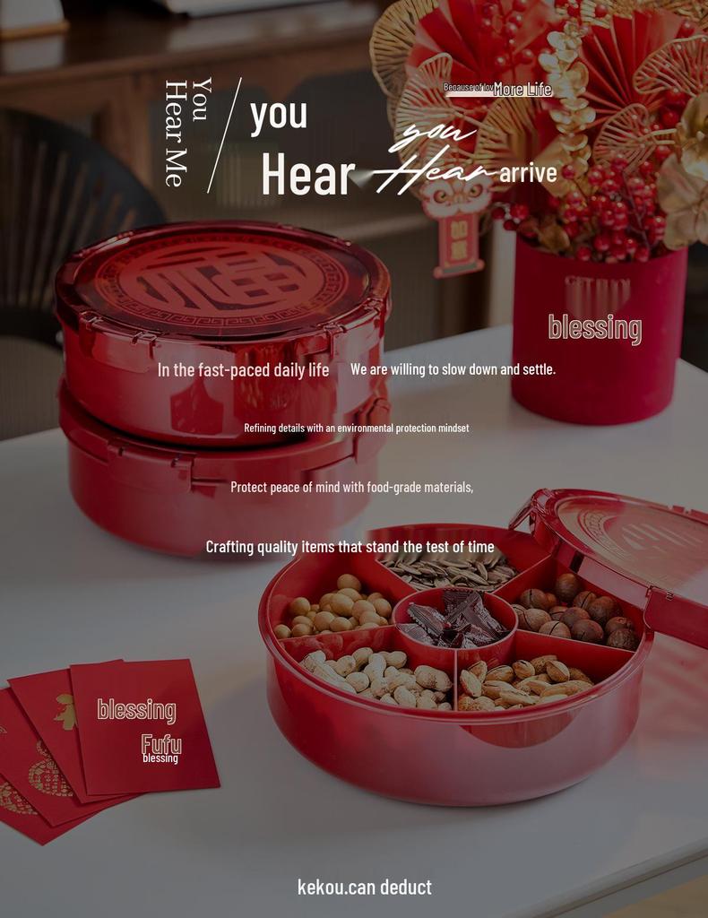 New Year Dried Fruit & Candy Tray: Sealed Wedding, Living Room, or Coffee Table Snack Box with Sunflower Seed Storage
