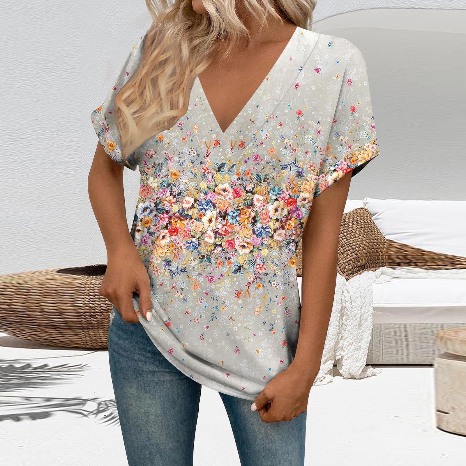 

Футболки с коротким рукавом, футболки с v-образным вырезом, женские модные топы, модные легкие, мягкие повседневные летние наряды M серый