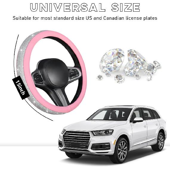 Ziciner Steering Wheel Cover, Bling Crystal Rhinestones Auto Wheel Protector, Sparkly Cover Universal Fit Diverse 14.5-15 Inch Steering Wheel,