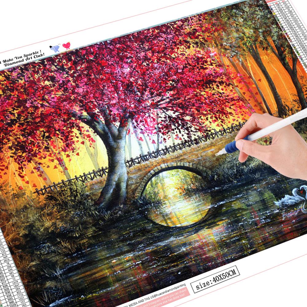 

5D DIY Алмазная вышивка Деревья Пейзаж Полный квадрат Алмазная картина Вышивка крестом Алмазный кристалл 30*40 cm