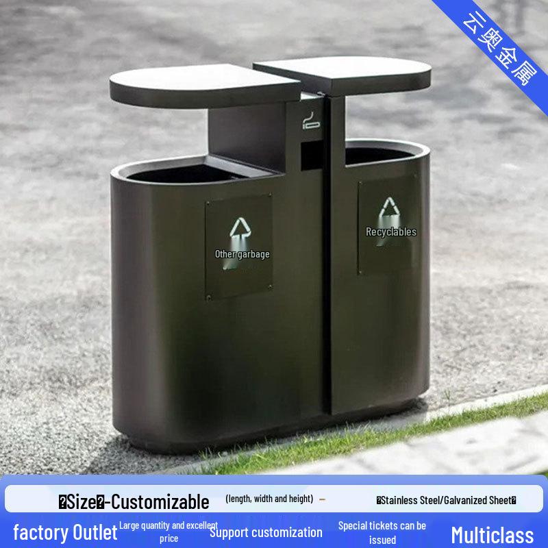 Large Stainless Steel Outdoor Trash Can for Parks and Municipal Areas