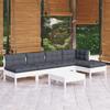 6 Piece Garden Lounge Set with Cushions White Pine Wood