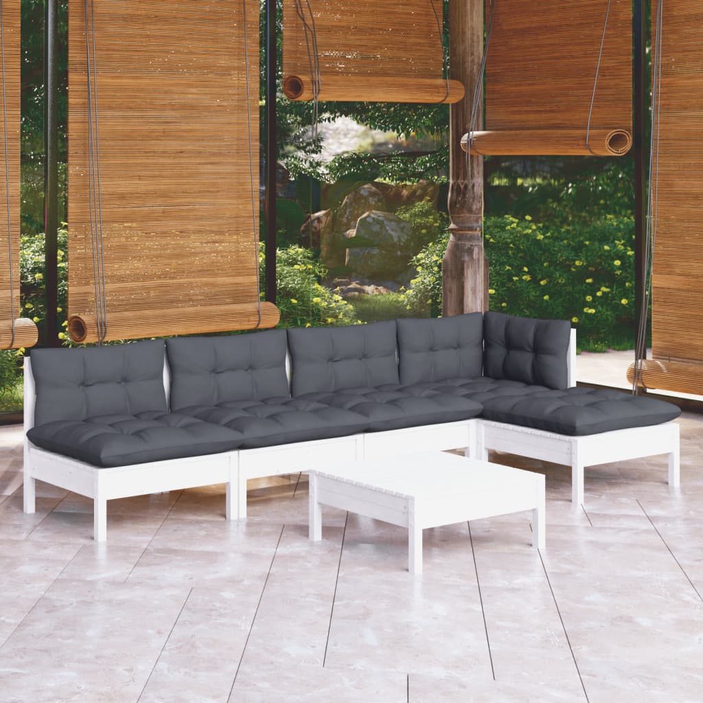 6 Piece Garden Lounge Set with Cushions White Pine Wood