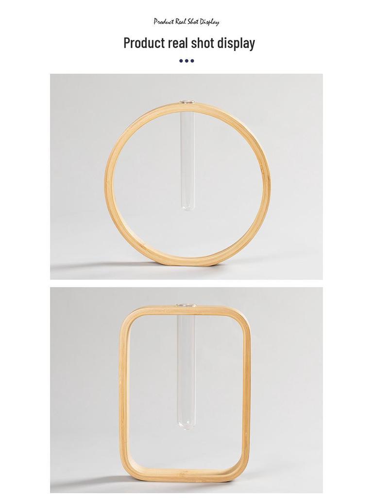 Nan Bamboo Glass Vase: Modern Minimalist Hydroponic Plant Container for Home, Office, Desk, or Wall Decor.
