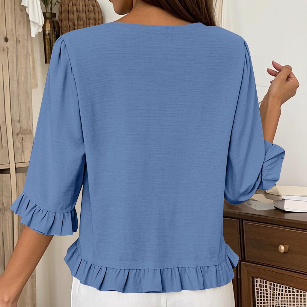 Women's Short-sleeved Round-neck Color Tops Loose European And American Lace Sleeves Shirt