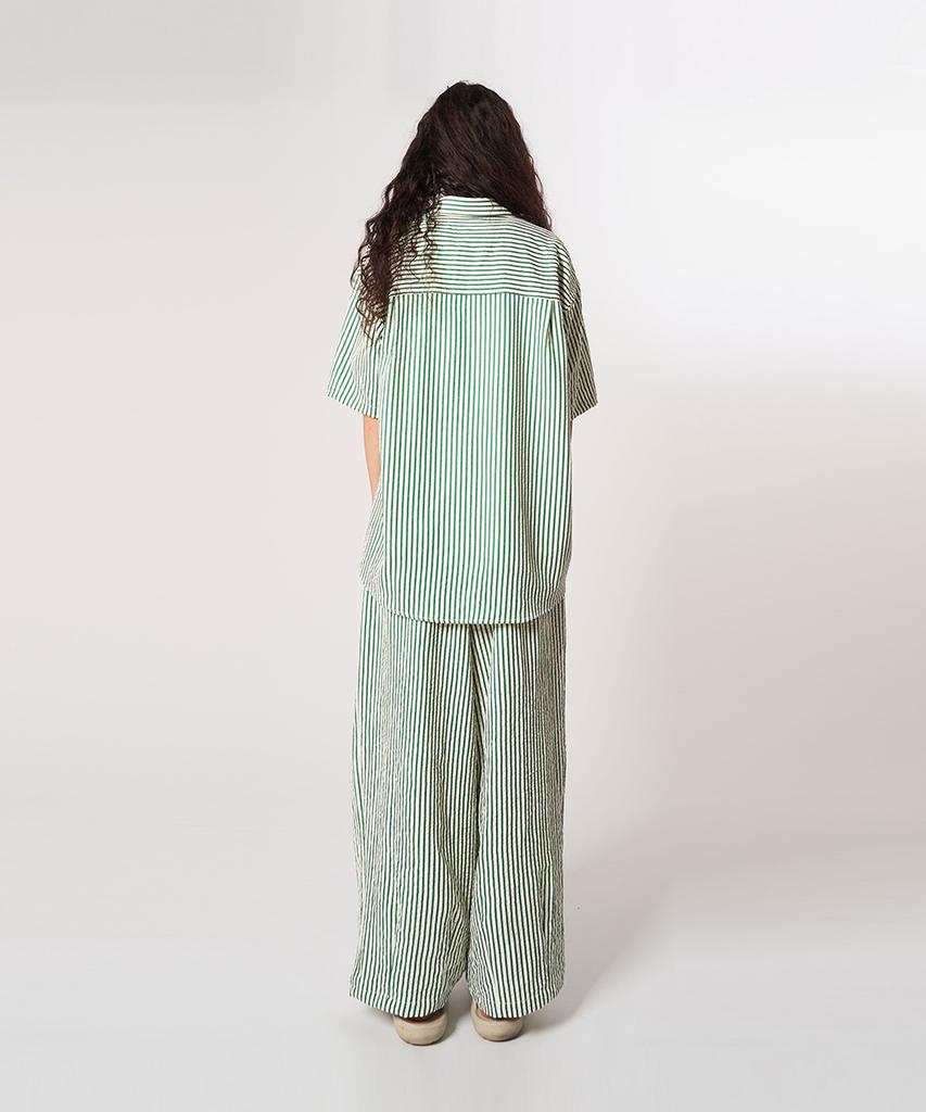 Athplatform Au61Sh15_Wrinkle Stripe Lounge Shirt_Green