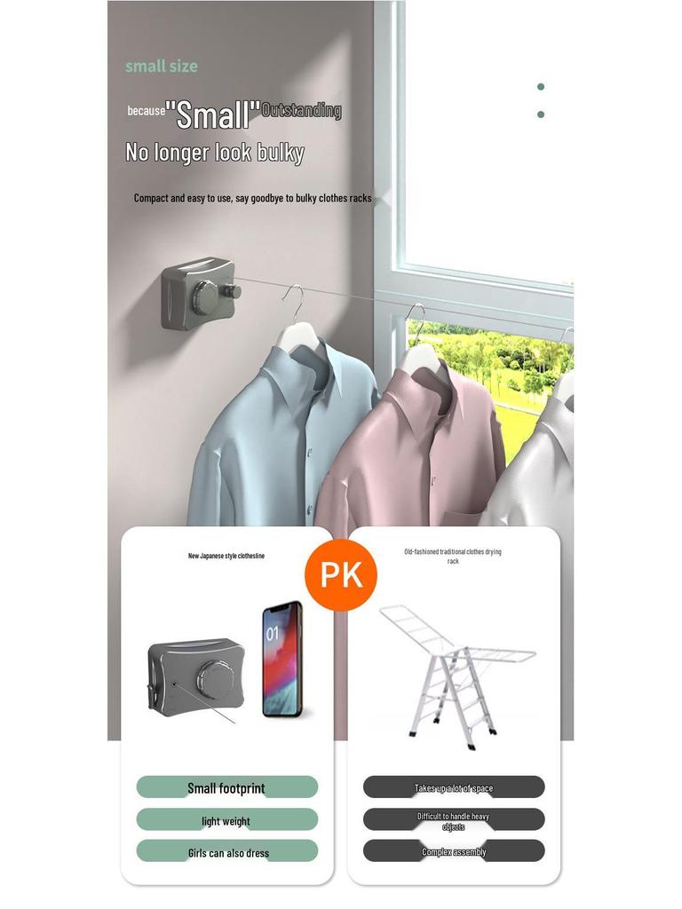 Invisible Punch-Free Retractable Indoor Clothesline for Balcony and Bathroom
