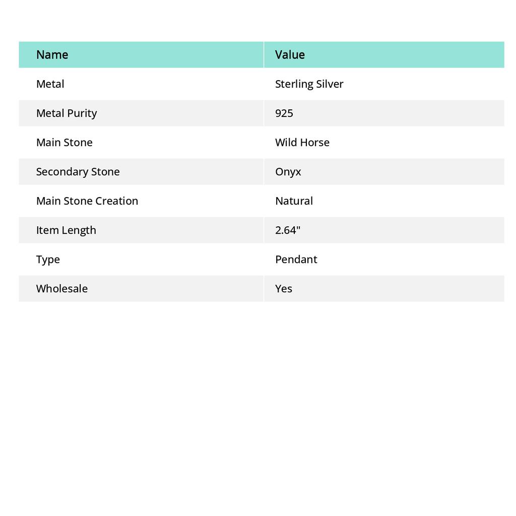 Natural Wild Horse, Onyx Gemstone 925 Sterling Silver Jewelry Pendant 2.64" C9c23