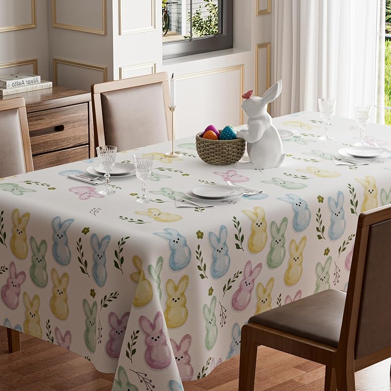 

Easter Colorful Watercolor Rabbits Cute Bunny Tablecloth Rectangle Washable Table Covers for Spring Indoor Outdoor Dining Table Home Party 84 x 60 (Rectangular)