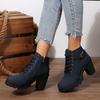 Fashion 2025 New Women Ankle Boots Autumn Winter New Large Size Comfortable Women Shoes Fashion Warm Thick Heel Lace Up High Heels Boots