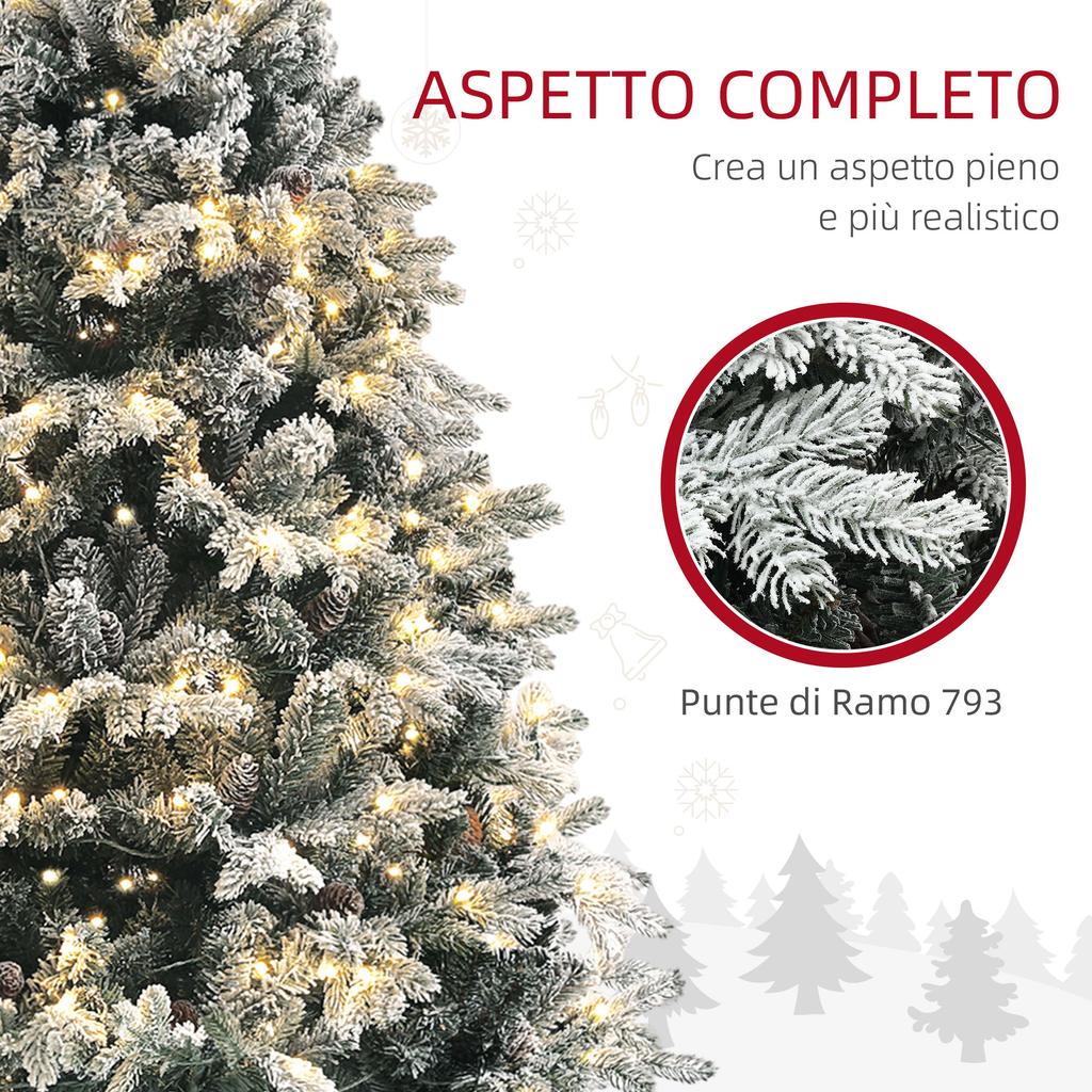 180cm Artificial Christmas Tree with 793 Branches, LED Lights and Snow-Covered Branches, Green