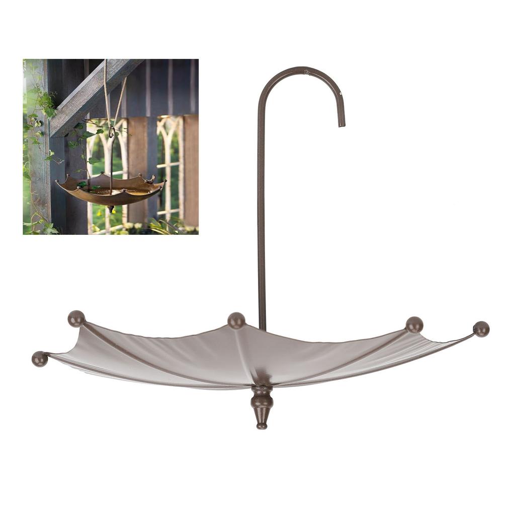 Mangiatoia per Uccelli a Forma di Ombrello, Vasca per Uccelli in Metallo per Decorazione Giardino, Facile da Pulire, Protezione dalle Intemperie, Materiale in Ferro