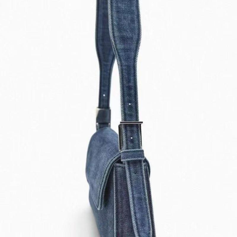 Women's Versatile Blue Denim Baguette Shoulder Bag