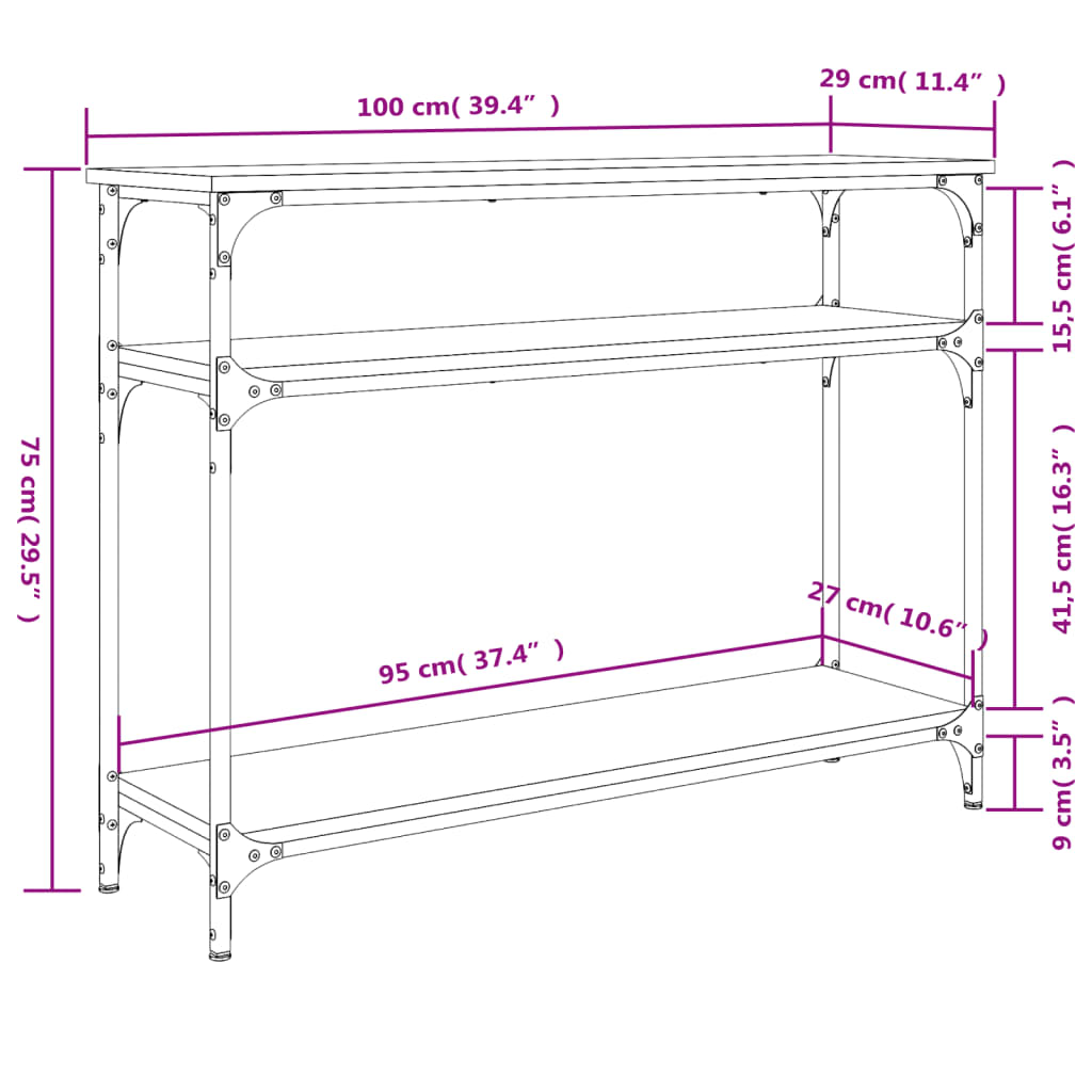 Console Table Smoked Oak 100x29x75 cm Wood Based Panel