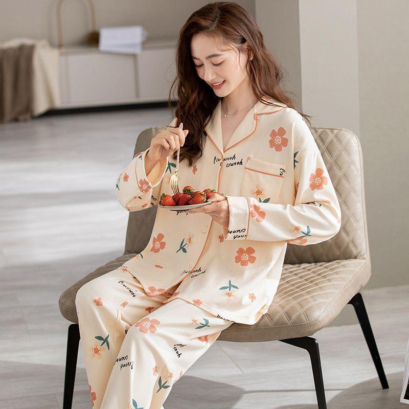 Frühling und Herbst Neue Damen Pyjamas Hausanzug Damen Herbst und Winter Übergröße Monatskleidung Pyjamas Hausanzug