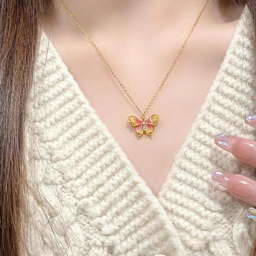 Fairy retro butterfly pendant necklace female new exquisite high-end court style butterfly opening ring