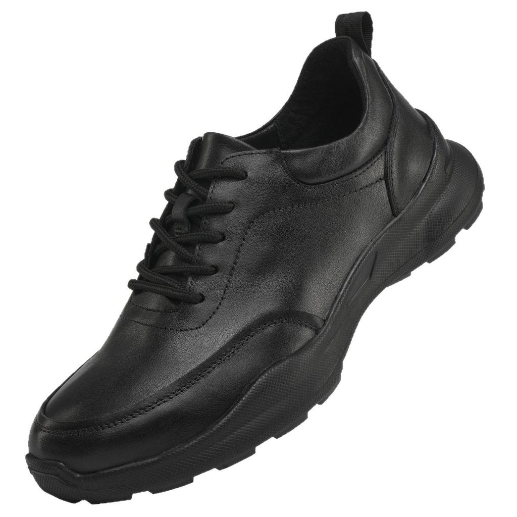 Men's Genuine Leather Casual Shoes with Foam Shock-Absorbing Sole, Lightweight & Versatile, Lace-up design, Thick Sole.