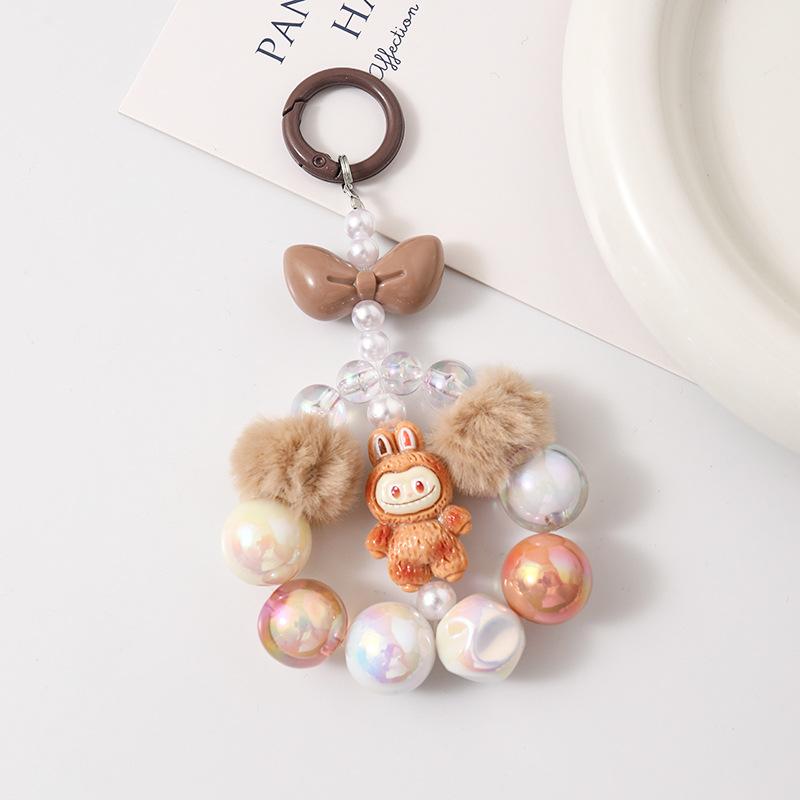 Cartoon Girl Heart Fun Handmade Beaded Acrylic Non Dropping Paint Phone Chain Grabber Doll Keychain Bag Hanging Decoration