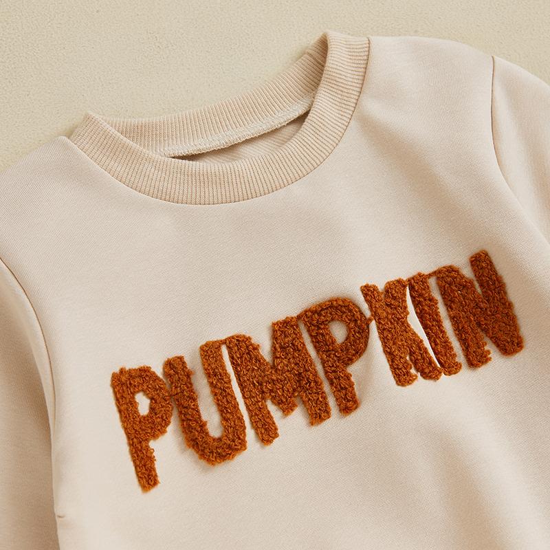 Baby Girls Halloween Set Letter Embroidered Long Sleeve Sweatshirt Plaid Pumpkin Flare Pants Outfits