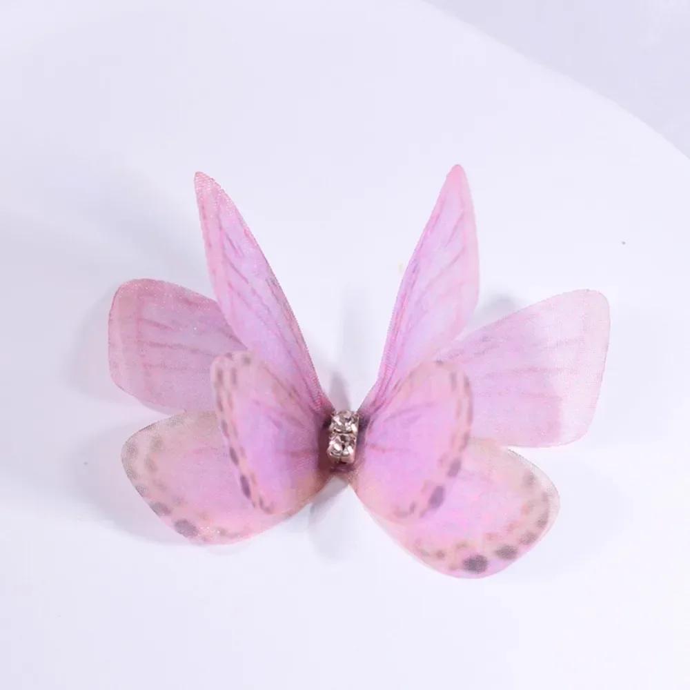 50 Stück 3D Organza Stoff Schmetterlings-Applikationen Doppellagige Chiffon Schmetterlings-Stickerei-Aufnäher Handgefertigte Haarnadel-Accessoires