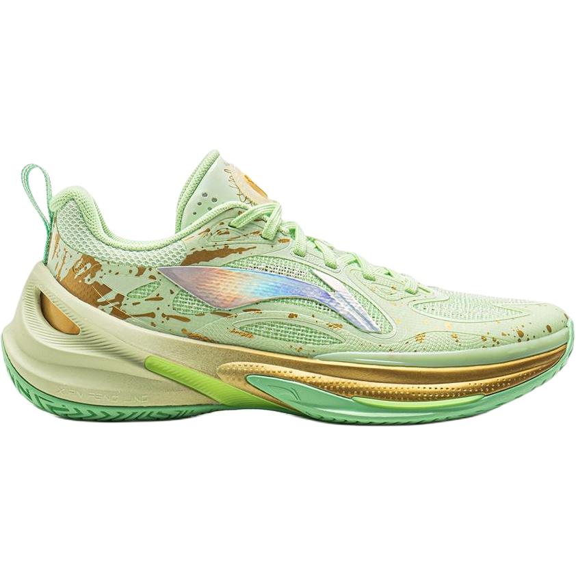 Li Ning Kids Basketball Comfortable Versatile Non-Slip Rebound Support Low-Top Basketball Shoes Kids sneaker Fairy-Green Bright-Gold YKBV056-5