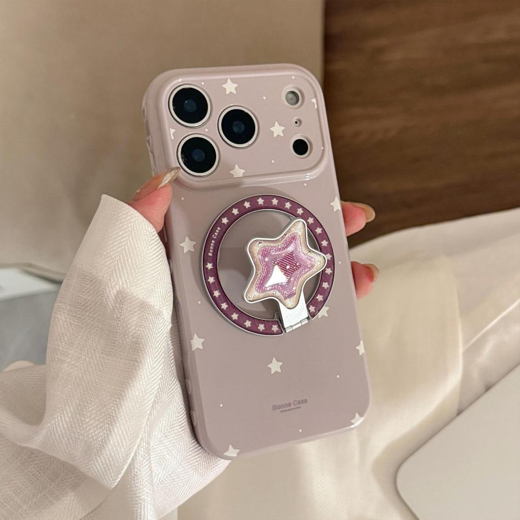 Retro White Star Heart Stand Phone Case for iPhone 16, iPhone 17, iPhone 17 Pro Max