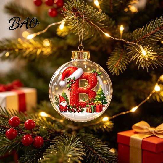 Festive Party Decor Accessories 26?Letter Acrylic Christmas Ball Ornament, 3D Crystal Style Alphabet Tree Ornaments Set Hanging Pendant, Xmas