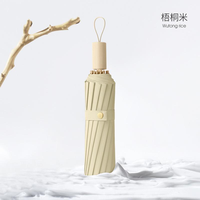 Retro Wind Umbrella Log Handle Vinyl Thickened Sun Umbrella Sunshade Sunscreen UV Protection Dual-purpose Folding