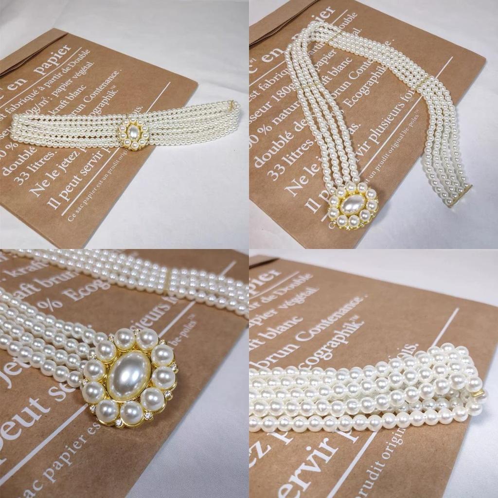 Women's Korean Style Pearl & Rhinestone Elastic Waistband for Dresses and Sweaters
