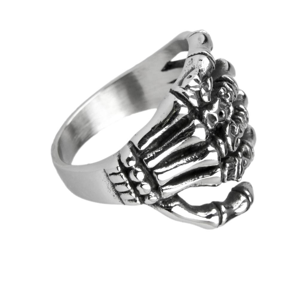 Vintage Stainless Steel Skull Hand Five Finger Skeleton Ring For Women