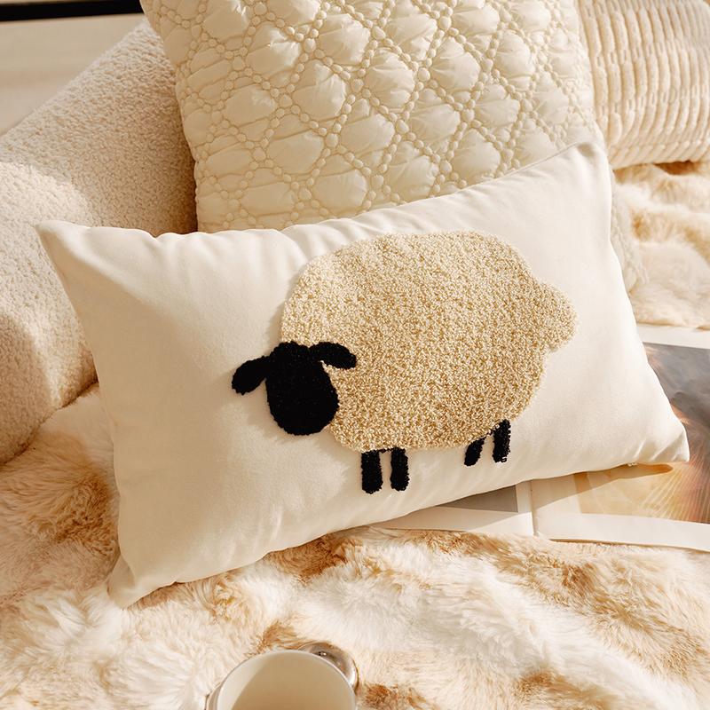 30x50/45x45CM Cute Sheep Throw Pillow Cover Simple Brown Cartoon Stamping Waist Cushion Cover Decor Home Decorative Pillowcase