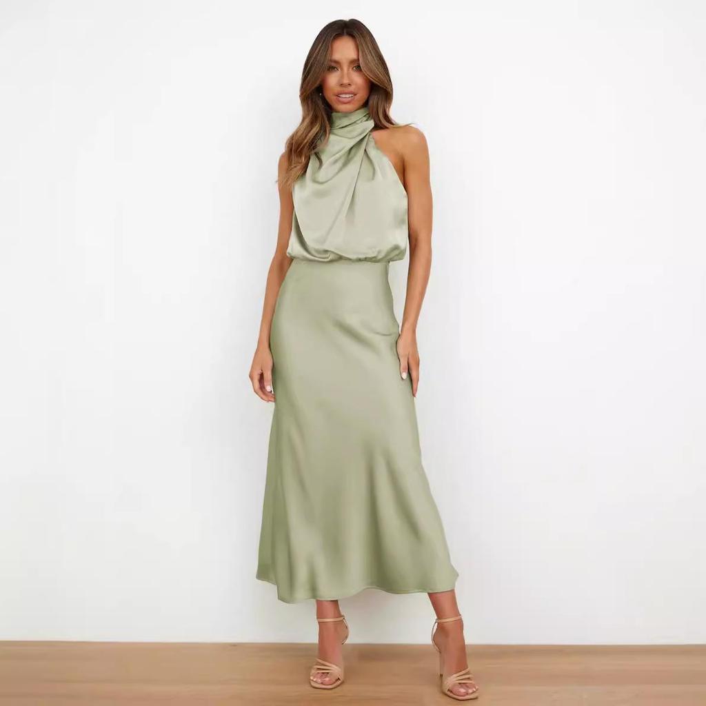 Elegant Satin Sleeveless Evening Dress - European & American Style, 2023 Spring/Summer Collection