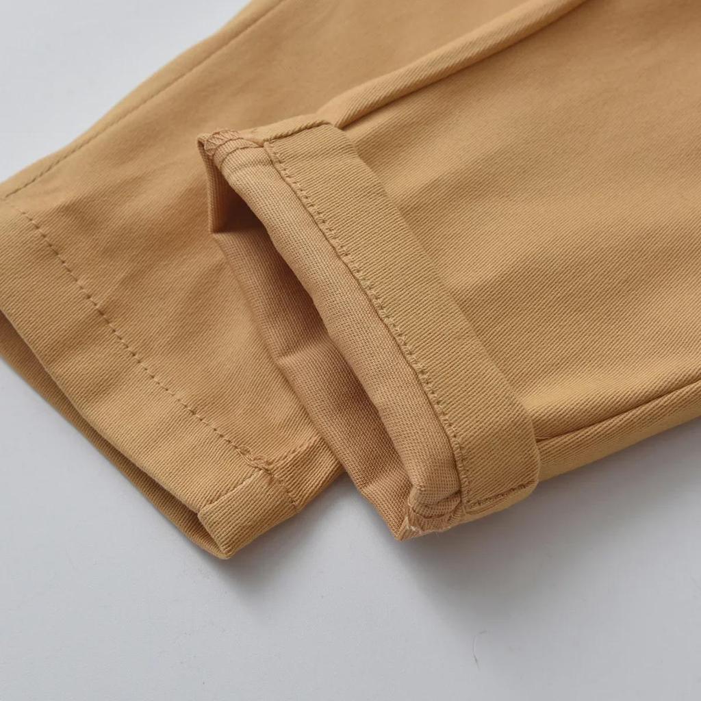 2024 Men's Blue Long-Sleeved Shirt & Khaki Trousers Set - Spring/Autumn Four-Piece Outfit for Boys