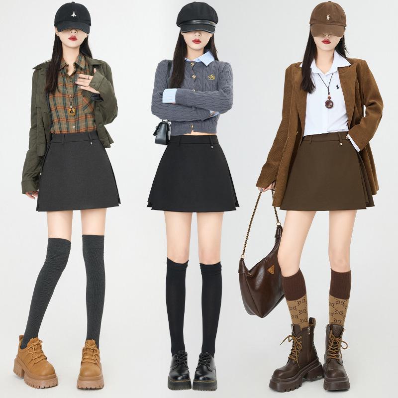 Women's High Waist Gray Wool Blend Skirt Shorts - Autumn/Winter A-line Slit Design, Slimming Hip-Hugging Fit.