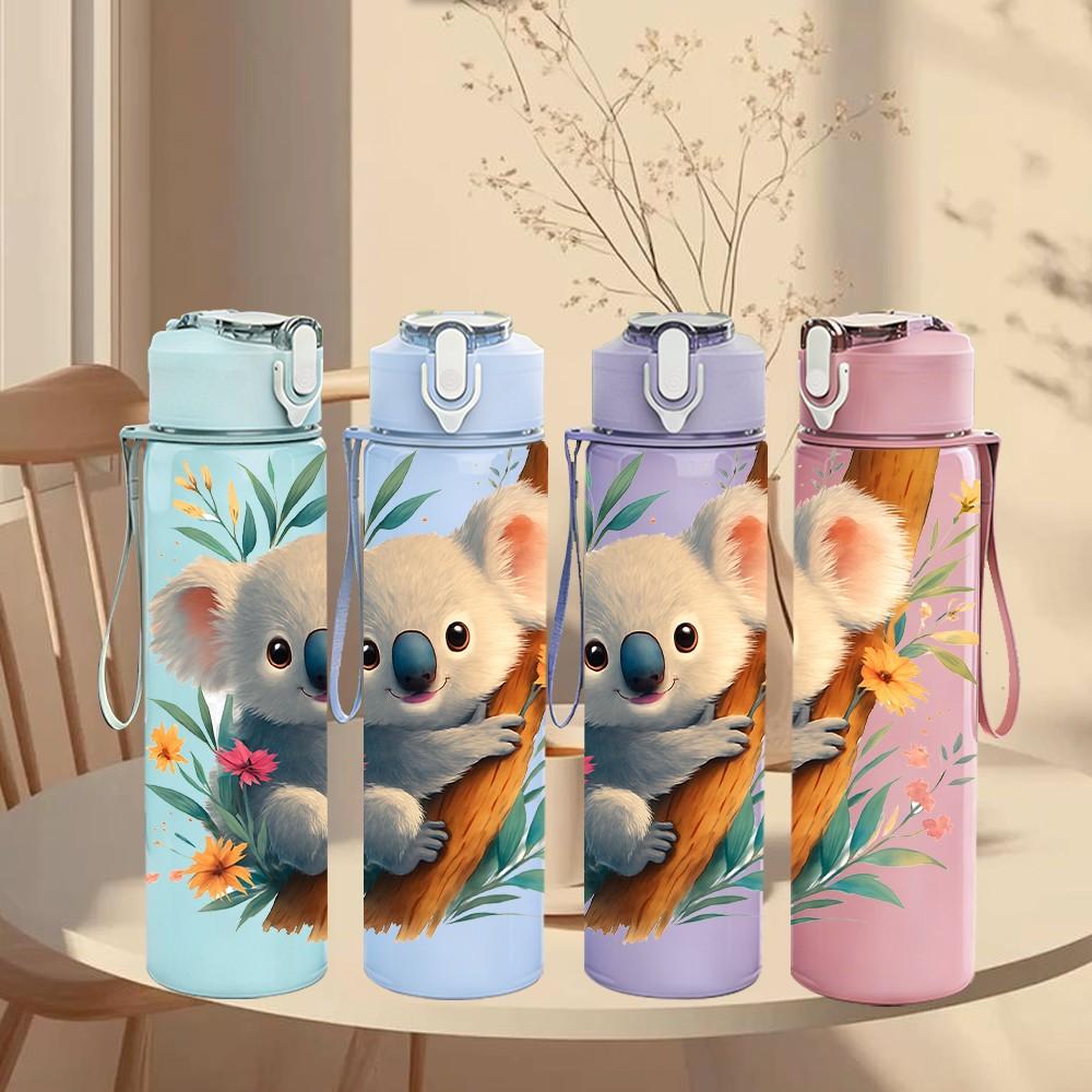 1PC Koala Bear Eucalyptus Leaf Print 750ml Color Plastic Sports Water Bottle Leakproof Flip Straw Lid Suitable for Sports Office Home Use