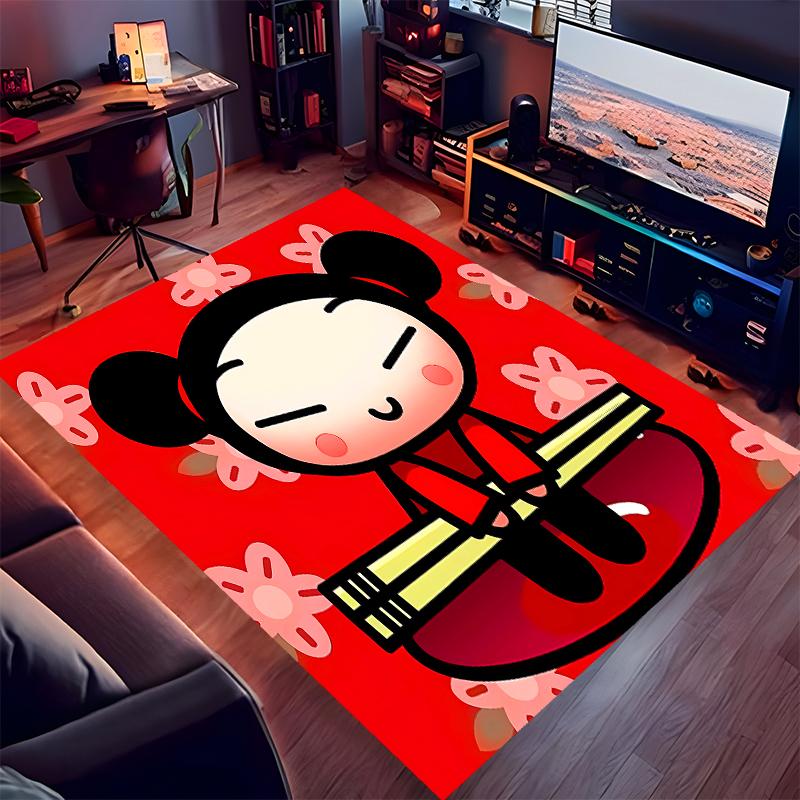 1pc Pucca3 Print Area Rug - Soft, Washable Non-Slip Indoor Mat for Office Chairs, Living Room, Home Office Decorative Rug