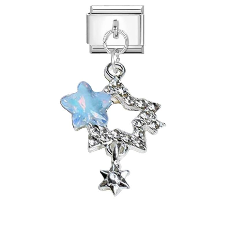 New Shiny Bow Knot Butterfly Moon Star Zircon Pendant Italian Charm Link Fit 9MM Bracelet Stainless Steel Women Men DIY Making