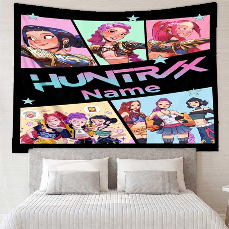 Custom Name KPop Demon Hunters Print Tapestry, Backdrop, Easy Setup, Ideal for Bedroom, Office & Living Room, with Aesthetic Wall Hanging Decor.