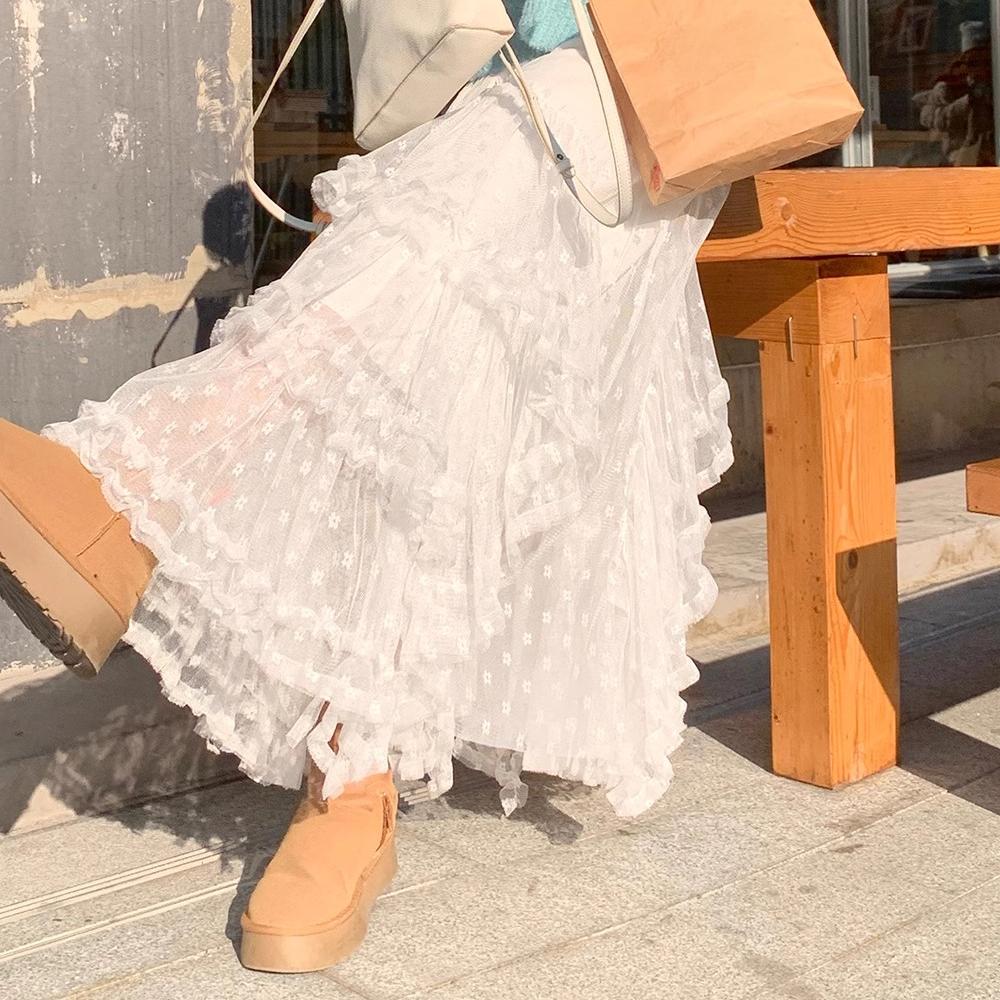 DIMANAF 2025 Frühling Frauen Neue Röcke Vintage Lose Elastische Gefaltete Elegante Weiße Lange Röcke
