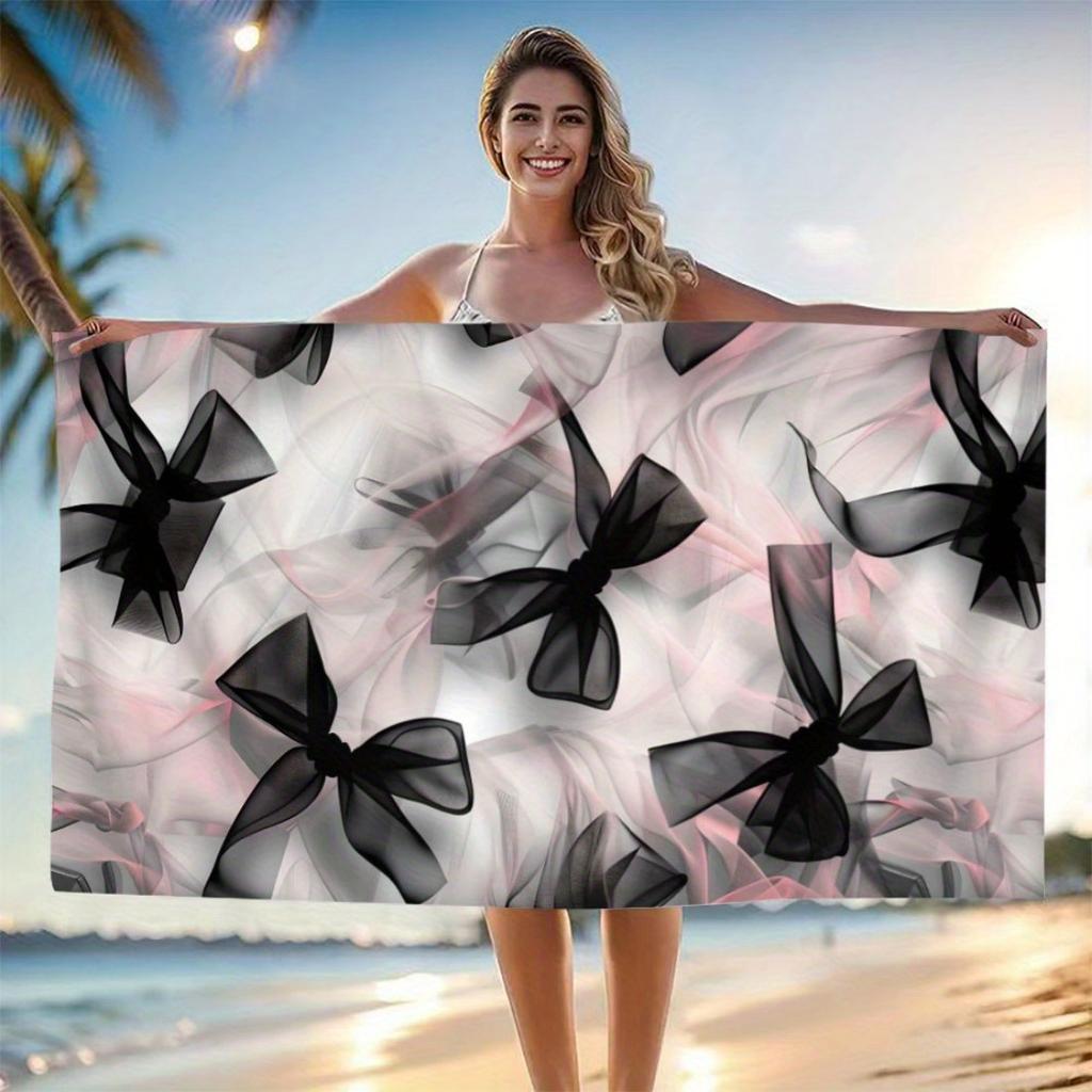 Princess Black Pink Bow Beach Towel Oversized Super Absorbent Microfiber High-Definition Digital Print for Pool Beach Bath