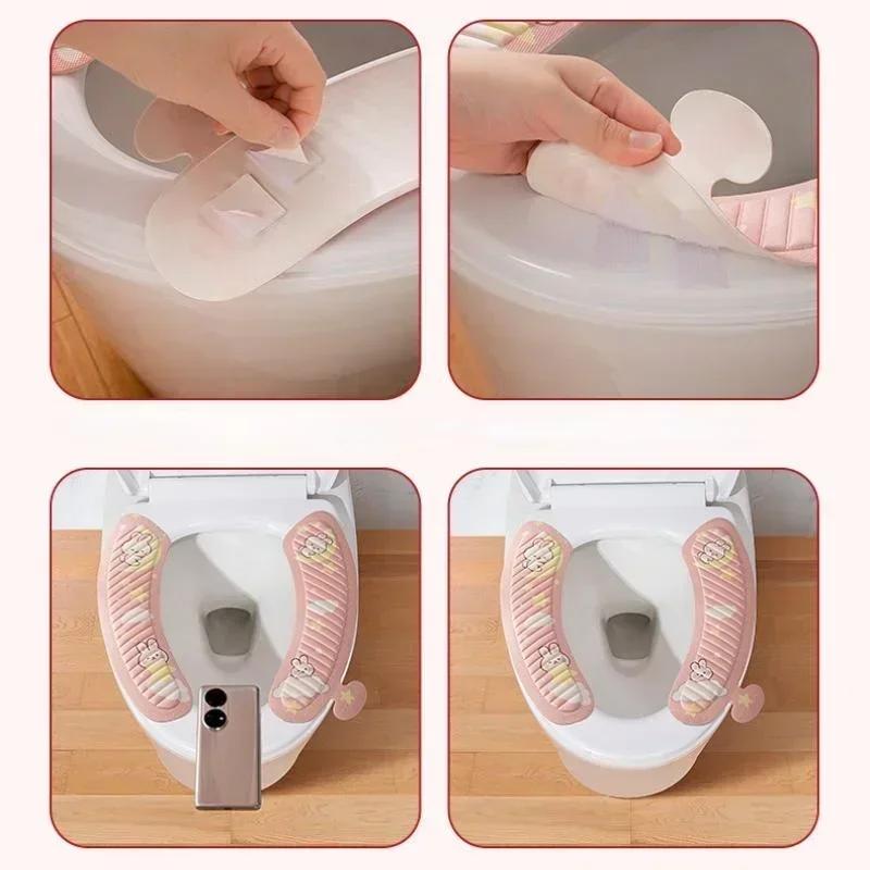 Bathroom Pad Waterpoof Toilet Seat Cover Soft Cartoon Closestool Mat Cute Washable Toilet Sticky Seat Pad Bathroom
