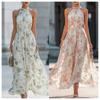 Women Sleeveless High Neck Bodycon Maxi Dress Floral Print Flowy Hem