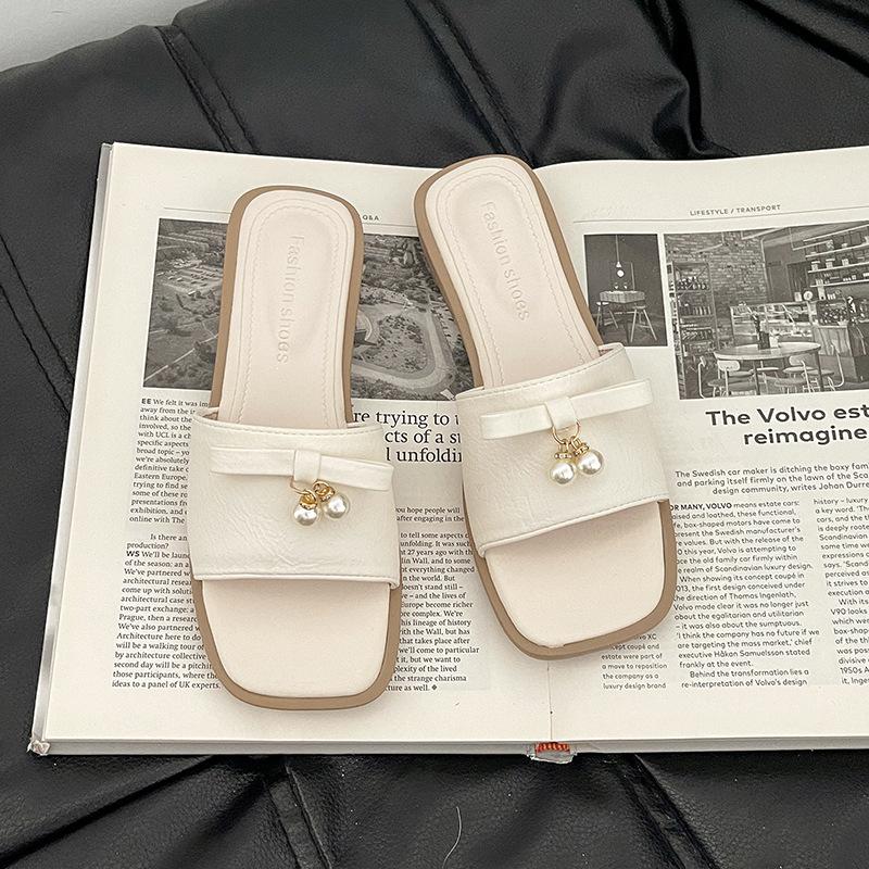 French retro square head one-word wedged slippers women wear open-toed cool slippers in summer commuting casual thick-heeled sandals