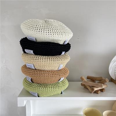 Straw Sticker Beret Women's Summer Hollow Breathable Face Small Painter Hat Versatile Big Head Circumference Hat Tide