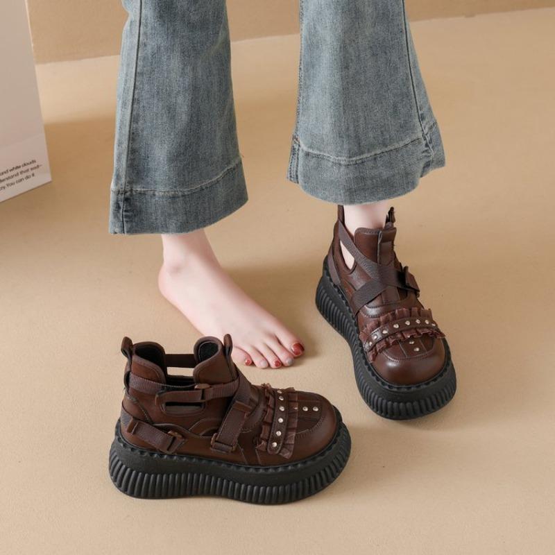 Retro Women's Summer 2026 New Cutout Breathable Booties Platform Heightened Big Toe Sandals