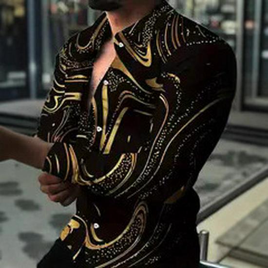 2025 Men's Fashion Trendy 3D Print Lapel Long Sleeve Casual Shirt