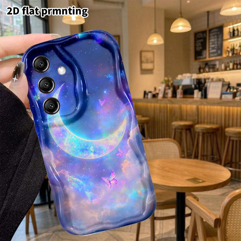 Phone Case: 2D Flat Samsung Galaxy A34 A35 M05 M06 S20 S22 S21 FE Plus 5G Protective Case, Crescent Moon and Butterfly, Christmas and Halloween Gifts